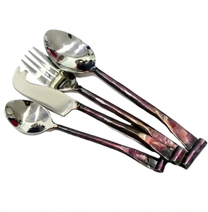 Ensemble de couverts modernes en métal avec tête argentée effet miroir, compatibles lave-vaisselle, pour le camping et la cuisine - Product Image 1