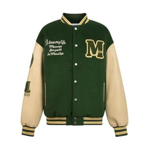 เสื้อแจ็คเก็ตวาร์ซิตี้สีเขียวแบบยูนิเซ็กส์ สไตล์สตรีทแวร์ ปักตัวอักษร M คอตั้ง ทรงปกติ ผ้าฝ้ายผสมโพลีเอสเตอร์บุใยสำหรับฤดูหนาว - Product Image 1