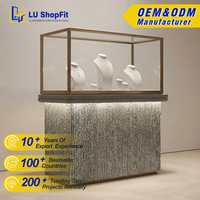 Vitrines de luxe Art Déco pour bijoux avec éclairage LED, verre trempé, présentoir à bijoux en or pour comptoir
