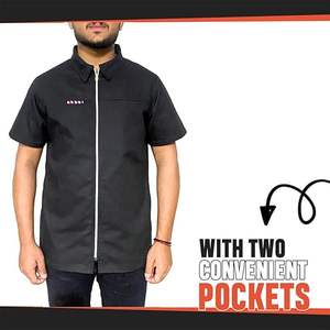 Veste de barbier professionnelle à manches courtes pour homme, chemise noire pour coiffeur, blouse de salon, uniforme de styliste capillaire - Product Image 3