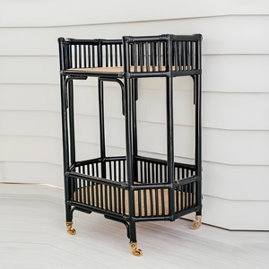 รถเข็นอาหารหวายดีไซน์โดดเด่น คุณภาพเยี่ยม รถเข็นเครื่องดื่มแบบมีล้อ - Product Image 4