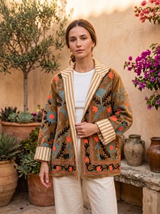 <b>Womens</b> Multicolor Floral <b>Embroidered</b> Breathable Woven Cotton Open Front <b>Jacket</b> Boho Handmade Artisan Outerwear - Product Image 2