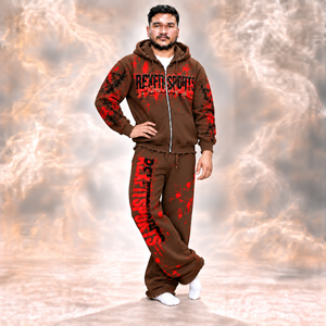 Conjunto de Sudadera con Capucha y Pantalones Unisex con Estampado de Salpicaduras y Pierna Ancha, Etiqueta Personalizada, Dobladillos Desgastados, Estilo Urbano Holgado, Venta al por Mayor - Product Image 3