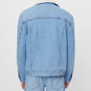 <b>Men's</b> <b>Light</b> Blue Regular Fit Denim <b>Jacket</b> with White Sherpa Collar Button Up Trucker Style Jean <b>Jacket</b> OEM Wholesale - Product Image 3