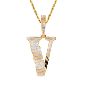Mens Hip Hop V Pendant Rhinestone Necklace <b>Iced</b> <b>Out</b> Letter V Charm Bling <b>Chain</b> Streetwear Moissanite Jewelry Accessories Gift - Product Image 3