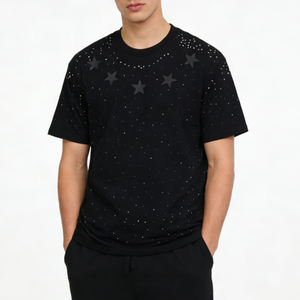 T-shirt personnalisé en strass pour homme, 100 % coton épais, coupe décontractée, imprimé graffiti ange de dessin animé, streetwear graphique - Product Image 5