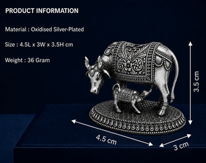 Ídolo de ternero de latón chapado en plata oxidada 999, 4.5x3x3.5cm, 100% latón, Gau Mata Murti, para Puja, decoración del hogar, regalo espiritual, regalo de inauguración de casa - Product Image 3