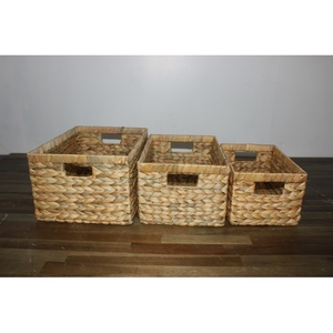 Trending Rectangle Natural Water Hyacinth Storage <b>Basket</b> With Handles Rustic Multi Purpose Neatening Organizer - Product Image 3