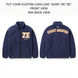 Men Polar <b>Fleece</b> <b>Jacket</b> 300 GSM <b>Navy</b> <b>Blue</b> Warm Soft Fit Full Zip <b>Jacket</b> Chenille Embroidery Applique Custom Logo Outdoor Wear - Product Image 1