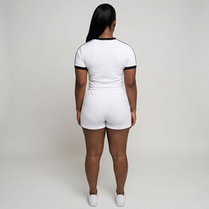 Women's <b>White</b> <b>2</b>-<b>Piece</b> Sports <b>Set</b> Short Sleeve Crew Neck Knitted Breathable Regular Fit Above Knee Shorts Sporty Style Spring - Product Image 3