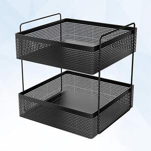 Panier de rangement en métal contemporain avec poignées en bois pour étagère - Product Image 3