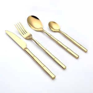 Hot Sell Stainless Steel Gold Polished <b>Knife</b> <b>Fork</b> <b>Spoon</b> Bamboo Design Gold Matte Finished Handle Luxury <b>Spoon</b> <b>Fork</b> and <b>Knife</b> <b>Set</b> - Product Image 3