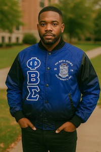 เสื้อแจ็คเก็ตบอมเบอร์ Phi Beta Sigma สีฟ้าซีด ผ้าซาติน แบบสั่งทำพิเศษ - Product Image 1