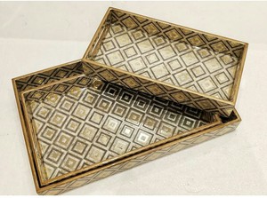 <b>Round</b> Wood Decorative <b>Tray</b> With Marble Pattern And Leaf Design Rustic Style Single Piece - Product Image 5