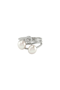 Pearl and <b>Cz</b> <b>Ring</b> in 92.5 Sterling Silver KLSR-11693 - Product Image 4