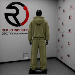 Ensemble de survêtement en velours olive pour femme, sweat à capuche zippé et pantalon large, deux pièces, avec strass, style décontracté streetwear, jogging - Product Image 4