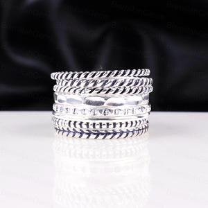 925 Sterling <b>Silver</b> Multi Layer <b>Stacking</b> <b>Rings</b> Set Oxidized Wide Band <b>Ring</b> Twisted Rope Hammered Textured Boho Statement Jewelry - Product Image 3