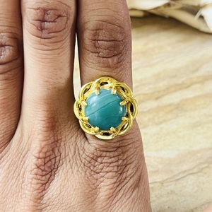 Unique Design Boho Floral <b>Rings</b> Tribal Brass Jewelry For Women 18k <b>Gold</b> Plated Malachite <b>Cocktail</b> Statement <b>Ring</b> For Wholesale - Product Image 4