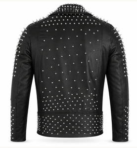 Chaqueta de Cuero Negra para Hombre con Tachuelas Plateadas, Cremallera Asimétrica, Transpirable, Resistente al Viento, Estilo Punk Rock - Product Image 2