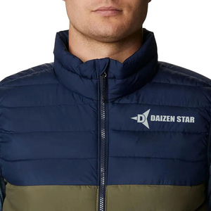 Men's Red Stand Collar Puffer Vest Zipper Closure Water-Resistant Solid Color Casual Outerwear 100% Polyester Filled Embroidery - Product Image 3