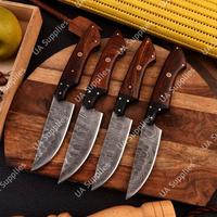 Couteaux à steak quotidiens faits main en acier Damas, manche pleine longueur, légers, ambidextres, finition brossée, manche en bois de rose, design moderne