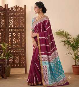 Sari de Algodón Mul con Estampado Sibori y Borde de Zari - Product Image 2