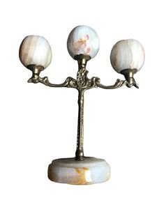 Vintage Onyx & laiton Triple bougeoir, Onyx et laiton bougeoir, sculpté à la main Onyx bougeoir - Product Image 5