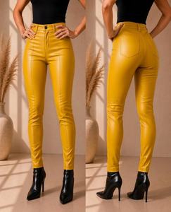 Women's PU Leather Winter Pants High Waist Slim Fit <b>Trousers</b> with Painted Design High Quality - Product Image 2