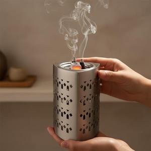 Modern Triangular Silver Metal <b>Bakhoor</b> Burner Geometric Laser Cut Incense Censer for <b>Oud</b> Frankincense and Charcoal - Product Image 1