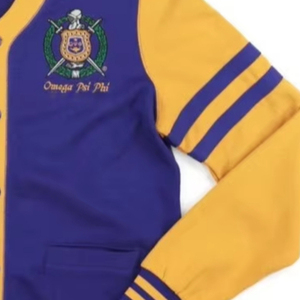 Omeg Psi Phi <b>Cardigan</b> with Chenille Logos 100% Cotton Simple Casual Solid Design for Women - Product Image 4