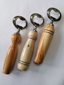 Abridor de botellas personalizable, ecológico, moderno y sencillo, de acero inoxidable con mango de madera y logotipo. - Product Image 2