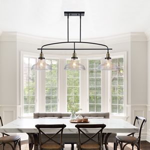 Lampadario a sospensione moderno in stile industriale da 45 pollici con 3 luci, paralumi in vetro trasparente e struttura in metallo nero regolabile - Product Image 4