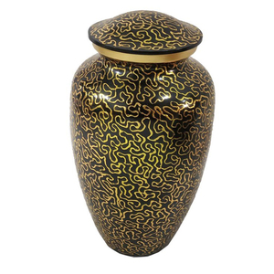 Handcrafted Aluminium Cremation Urn White Grey Marble Finish Memorial Ashes Urn with Etched Gold Bands - Product Image 5