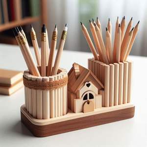 Boîte de rangement de bureau en bois pour crayons et fournitures de papeterie - Product Image 1