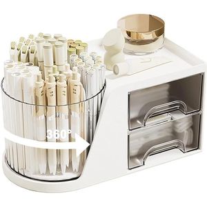 Organizzatore da Scrivania Rotante a 2 Cassetti e 6 Scomparti, Portapenne Multifunzionale per Trucchi e Accessori di Cancelleria - Product Image 1