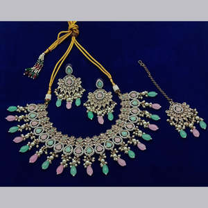Ensemble de colliers de mode en pierre Kundan plaquée or 10581253PGR - Product Image 1