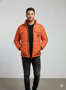 CHAMP KING Veste matelassée orange pour homme, col rabattable, fermeture éclair - Product Image 4