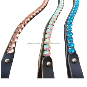 Bandeau de tête pour cheval en cuir véritable avec cristaux incurvés de qualité supérieure et pierres rondes en verre fantaisie, bandeau de tête ultra brillant pour chevaux - Product Image 5
