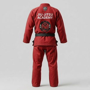 <b>Red</b> Kids BJJ Kimono Uniform with Black <b>Belt</b> Regular Fit Cotton Martial Arts Wear for Children - Product Image 2