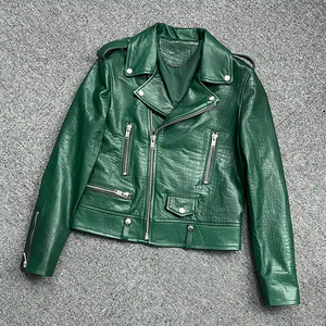 Chaqueta de Motocicleta de Cuero PU con Flecos de Piel de Vaca Auténtica para Mujer, Azul, Estilo Atrevido, Cierre de Cremallera, Invierno, Superventas - Product Image 1