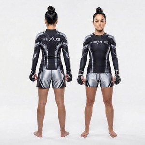 Ensemble Rash Guard MMA Femme Fusion Manches Longues Noir Rose Imprimé par Sublimation Anti-Transpiration Ajusté Vêtements de Sport - Product Image 5