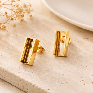 Wholesale 18k Gold Plated Collet Plain Bezel Metal Collet for Jewelry Stud Statement <b>Post</b> Back Casted Long bar Shape Women Stud - Product Image 5