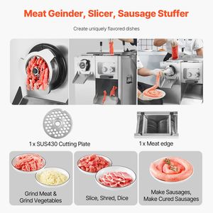 Tritacarne Elettrico Automatico 14 Lbs/Min in Acciaio Inossidabile con Lama per Affettare e Insaccare, con Piastra di Macinazione per Insaccatrice - Product Image 2
