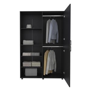 Compact One-Door Freestanding Black Armoire Eco High Bedroom <b>Wardrobe</b> with <b>Hanging</b> Rod and Interior Shelves - Product Image 5