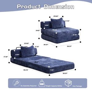 <b>Single</b> Seater Boneless Modular Sectional <b>Sofa</b> Convertible Floor <b>Bed</b> Fixed Shape Frame No Assembly Required Compression Couch - Product Image 3