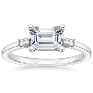 แหวนหมั้นเพชรทรงคลาสสิคแบบ Emerald Cut ทองคำแท้ 18K ชุบโรเดียม ตัวเรือนแบบหนามเตย สไตล์เรขาคณิตสำหรับผู้หญิง ได้รับการรับรองจาก GIA - Product Image 1
