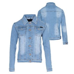 Women's Light Blue Denim <b>Trucker</b> <b>Jacket</b> Full Sleeve Button Front Turn-down Collar Washed Cotton Spring Wear - Product Image 3