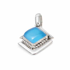 Pendentif coussin en calcédoine bleue, argent sterling 925 plaqué or rose et or jaune, bijou artisanal en pierres précieuses pour cadeau de Noël - Product Image 3