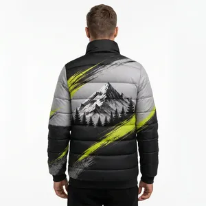 Men's Storm Puffer <b>Jacket</b> Stand Collar Zipper Closure Windproof Sporty Winter 100% Polyester Printed Mountain Design - Product Image 3