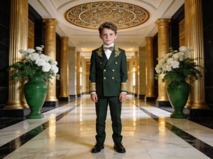 Traje de esmoquin morado bordado para niños con solapa dorada |   Conjunto de Traje Formal para Niños para Bodas y Fiestas - Product Image 2